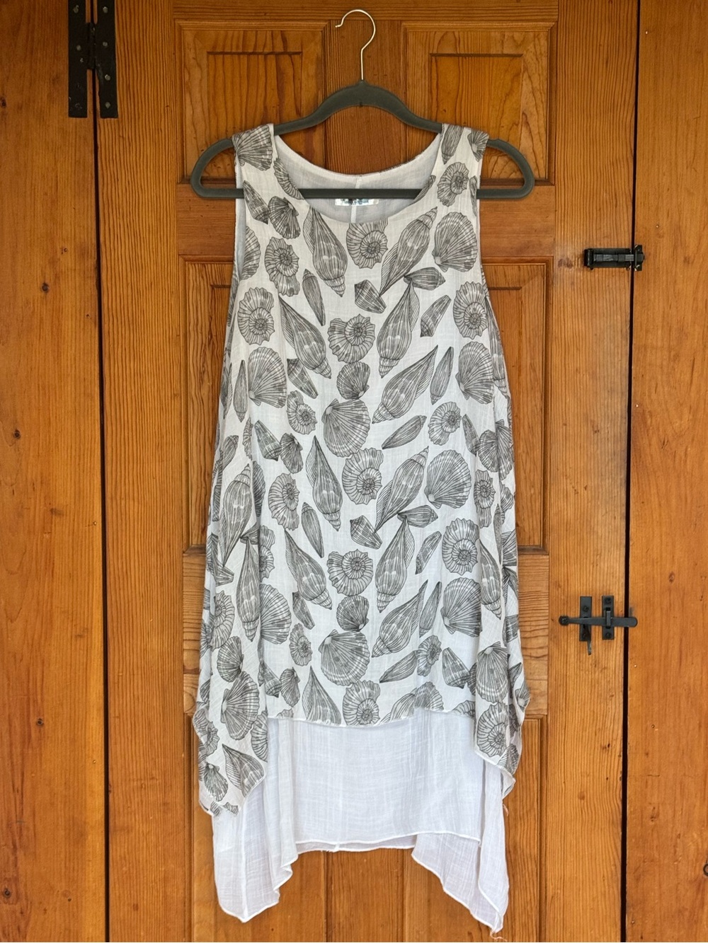India Boutique Seashell Print Handkerchief Hem Tunic Dress One Size Fits XL Boho